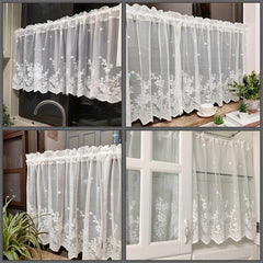 Pastoral Lace Half Curtain Wavy Edge Rod Pocket Kitchen Cafe Bar Screen