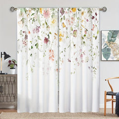 2 Panels Flower Pattern Window Curtains, Rod Pocket Drapes for Home Decor