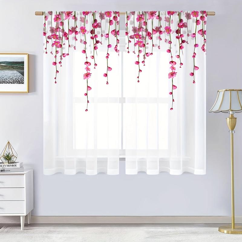 Pink Peach Blossom Sheer Curtain Rod Curtains Living Room Decor