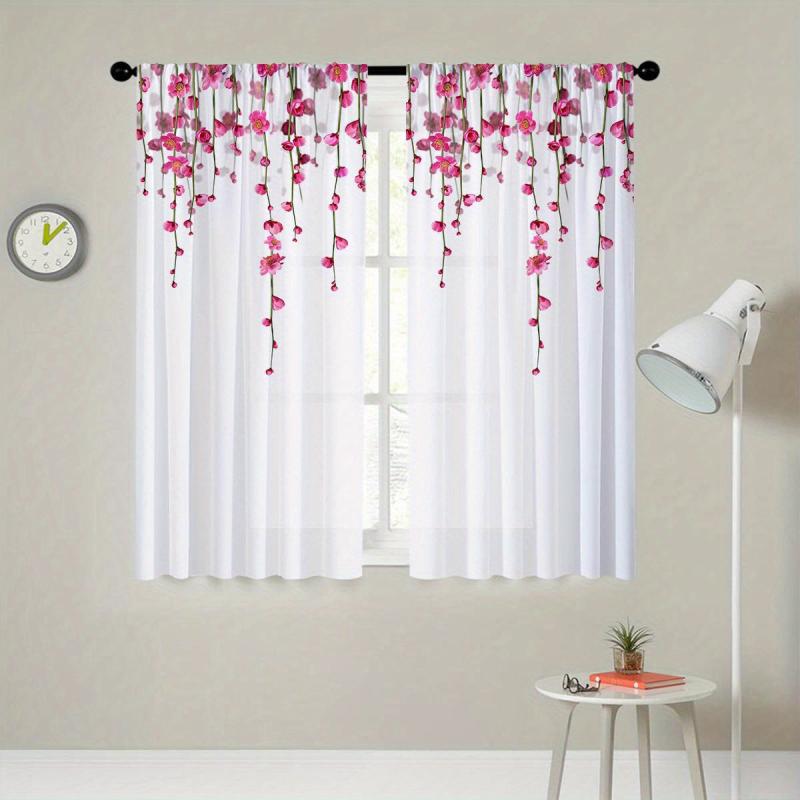 Pink Peach Blossom Sheer Curtain Rod Curtains Living Room Decor