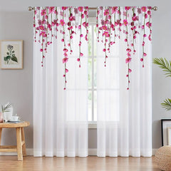 Pink Peach Blossom Sheer Curtain Rod Curtains Living Room Decor