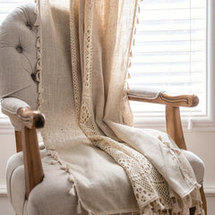 Polyester Linen Curtains with Hollow Stitching American Style Kitchen Curtains