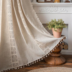 Polyester Linen Curtains with Hollow Stitching American Style Kitchen Curtains