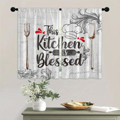 2pcs Vintage Kitchen Blessing Words Half Blackout Curtains