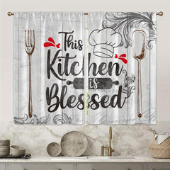 2pcs Vintage Kitchen Blessing Words Half Blackout Curtains