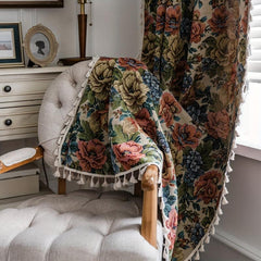 Elegant Jacquard Flower Pattern Curtain with Tassel