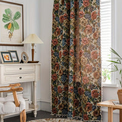Elegant Jacquard Flower Pattern Curtain with Tassel