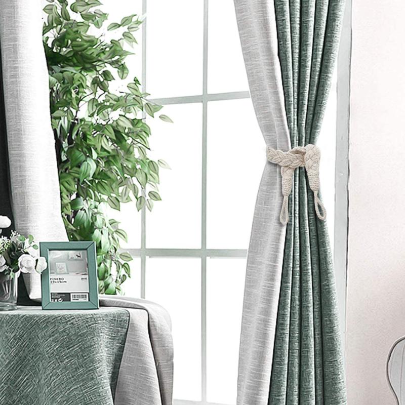 2pcs Curtain Rope Buckle Cotton Knitted Knot Braided Window Curtain Tiebacks