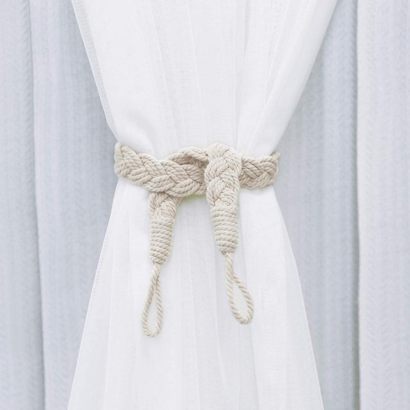 2pcs Curtain Rope Buckle Cotton Knitted Knot Braided Window Curtain Tiebacks
