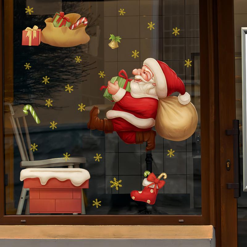 2pcs Christmas Window Stickers Santa Claus Windows Decals