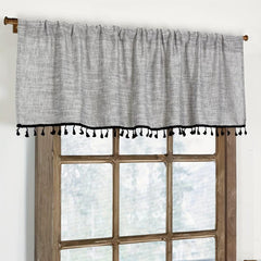 1PC Linen Curtain Head Short Valance Gray Tassel Kitchen Curtain Small Curtain