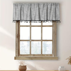 1PC Linen Curtain Head Short Valance Gray Tassel Kitchen Curtain Small Curtain