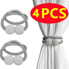 4pcs Faux Pearl Magnetic Curtain Clip Holdback