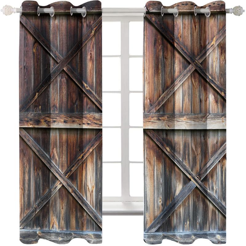 2pcs Retro Barn Curtains Industrial Style Storage Room Waterproof Non Fading