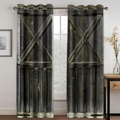 2pcs Retro Barn Curtains Industrial Style Storage Room Waterproof Non Fading
