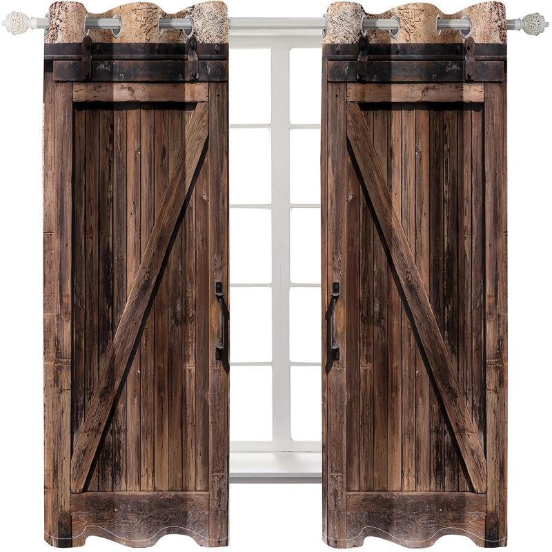 2pcs Retro Barn Curtains Industrial Style Storage Room Waterproof Non Fading