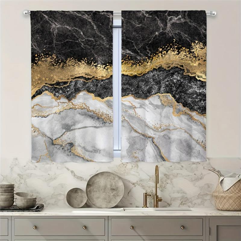 Golden Marble Kitchen Curtains Set