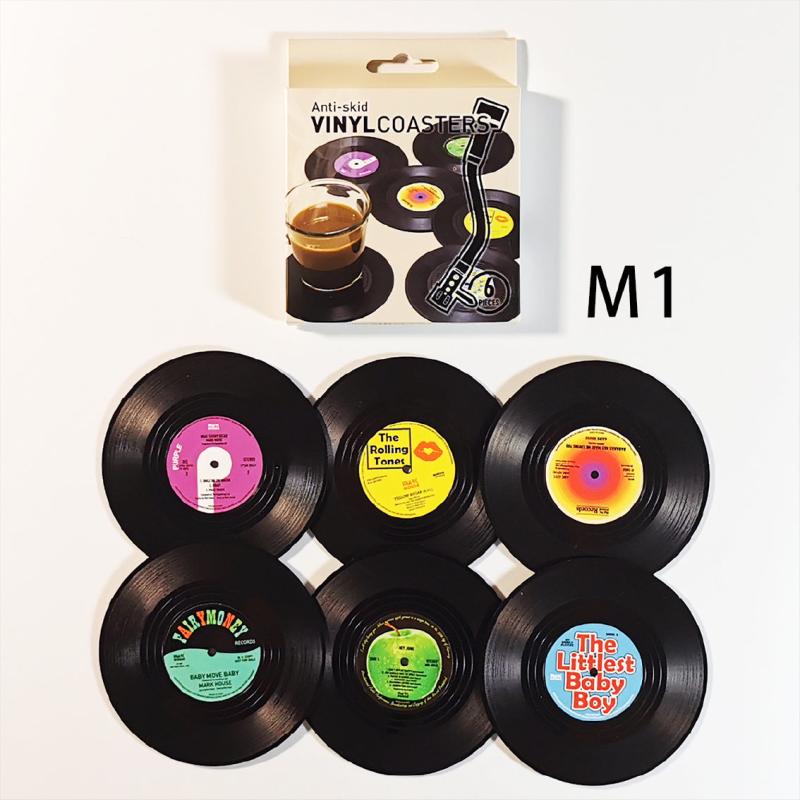 6pcs Chaos Style Vinyl Record Coasters - Table Mats for Beer and Coffee