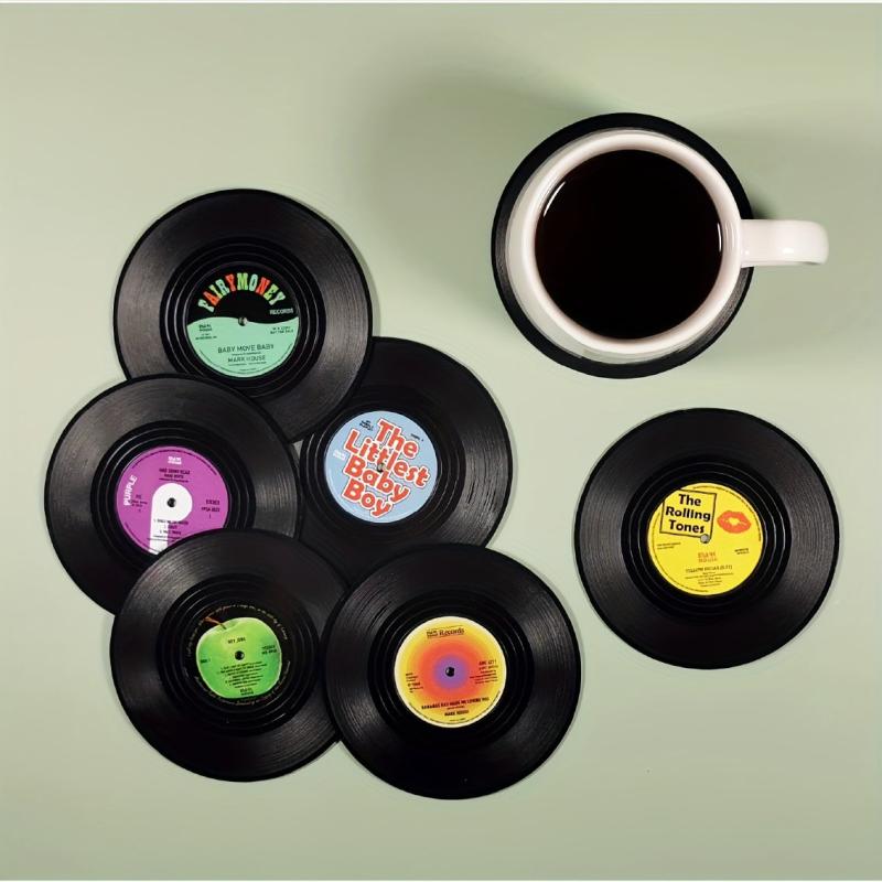 6pcs Chaos Style Vinyl Record Coasters - Table Mats for Beer and Coffee
