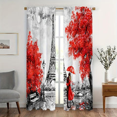 2pcs Eiffel Tower Curtains Rod Pocket Semi Blackout Window Curtains