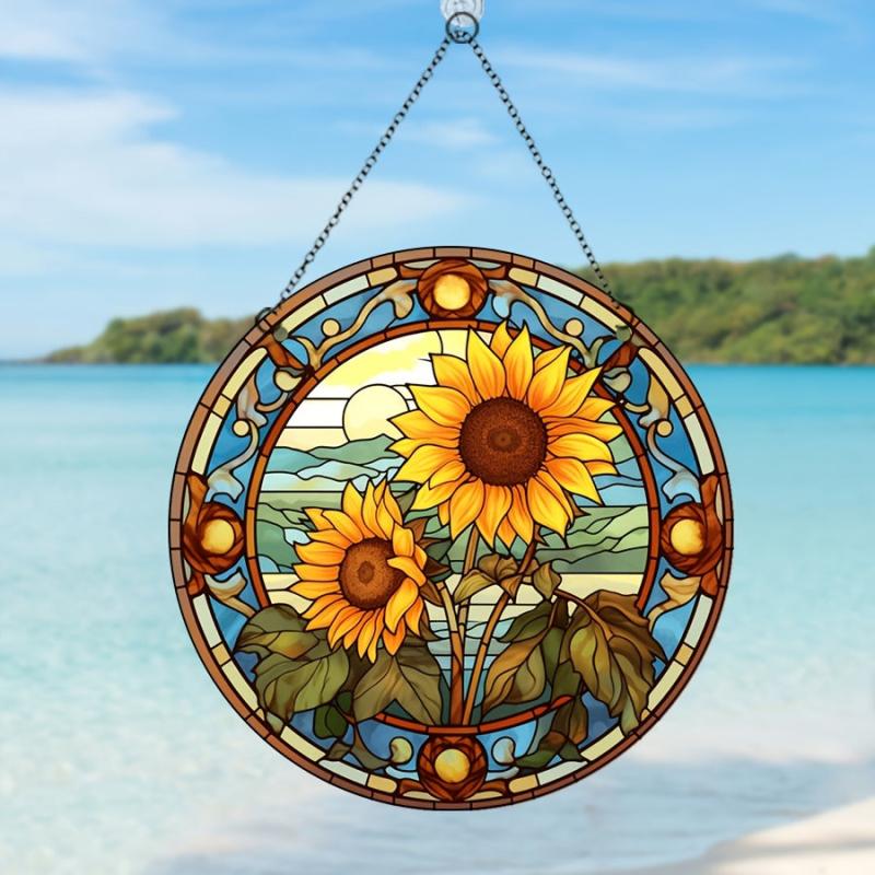Acrylic Sunflower Round Stain Window Hanging Pendant Wall Decoration