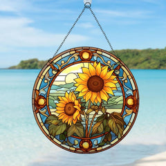 Acrylic Sunflower Round Stain Window Hanging Pendant Wall Decoration