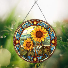 Acrylic Sunflower Round Stain Window Hanging Pendant Wall Decoration