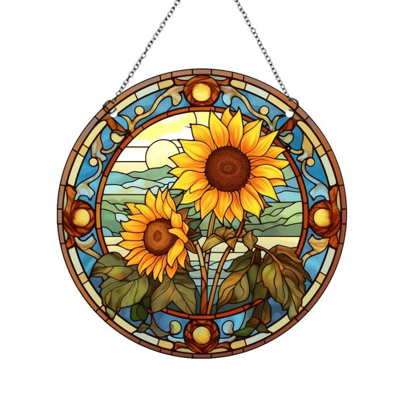 Acrylic Sunflower Round Stain Window Hanging Pendant Wall Decoration