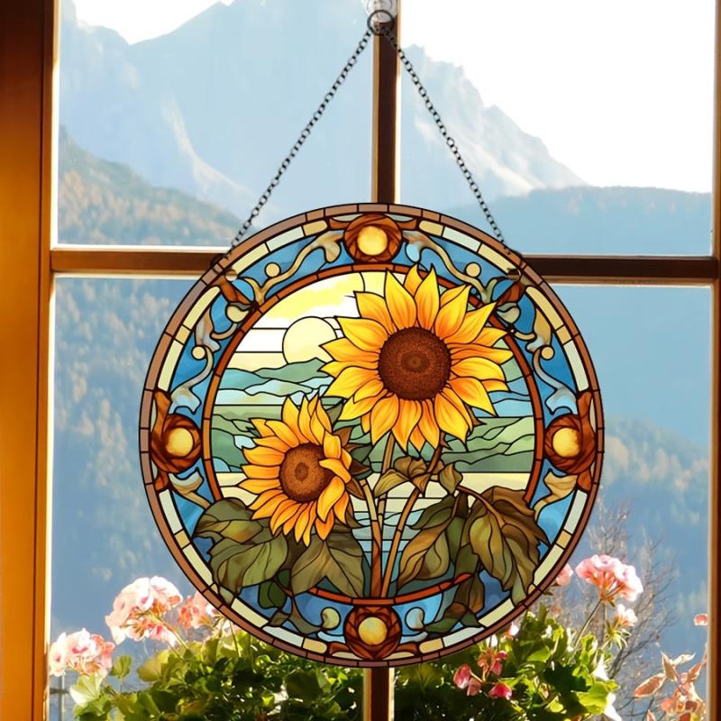 Acrylic Sunflower Round Stain Window Hanging Pendant Wall Decoration
