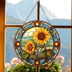 Acrylic Sunflower Round Stain Window Hanging Pendant Wall Decoration