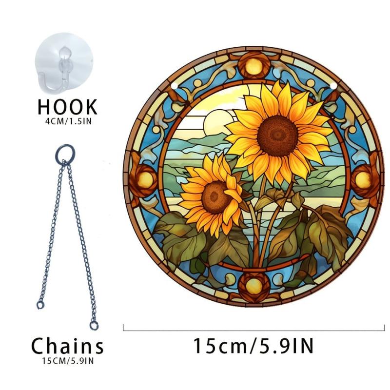 Acrylic Sunflower Round Stain Window Hanging Pendant Wall Decoration