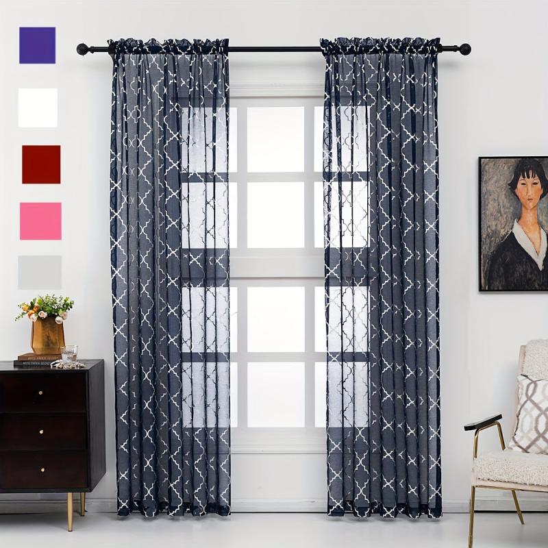 Semi Sheer Voile Curtains with Stylish Stamping Pattern