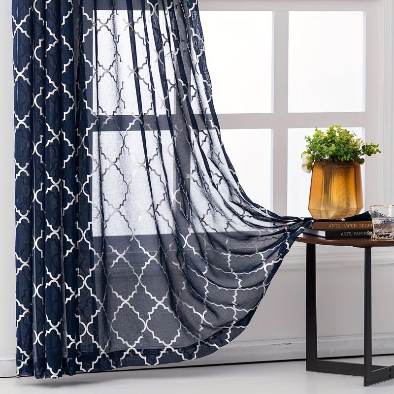 Semi Sheer Voile Curtains with Stylish Stamping Pattern
