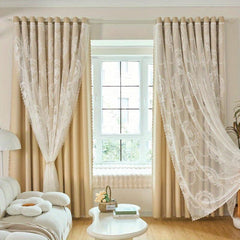 Fancy Lace Curtains Double Layer Blackout Curtains For Bedroom