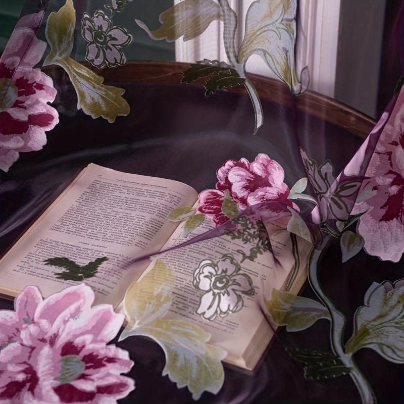 Purple Flower Printed Sheer Curtain for Home Decor