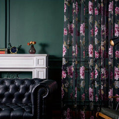 Purple Flower Printed Sheer Curtain for Home Decor