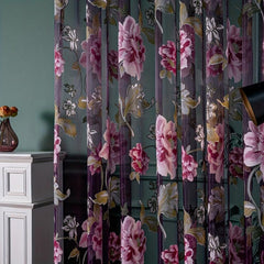 Purple Flower Printed Sheer Curtain for Home Decor