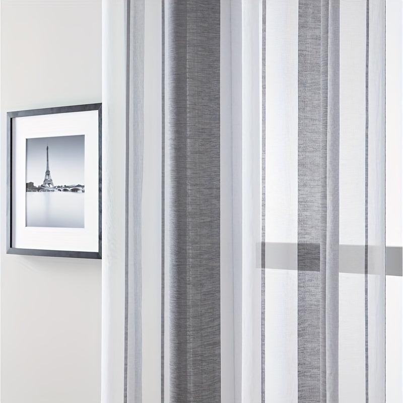 Striped Pattern Sheer Grommet Top Curtain for Home Decoration