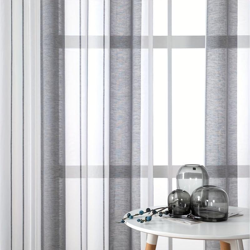 Striped Pattern Sheer Grommet Top Curtain for Home Decoration