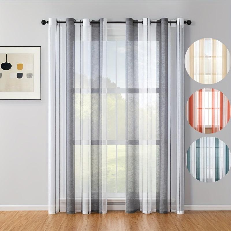 Striped Pattern Sheer Grommet Top Curtain for Home Decoration