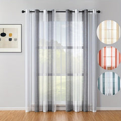 Striped Pattern Sheer Grommet Top Curtain for Home Decoration