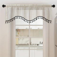 Japanese Linen Short Valance Curtain with Tassel Rod Pocket