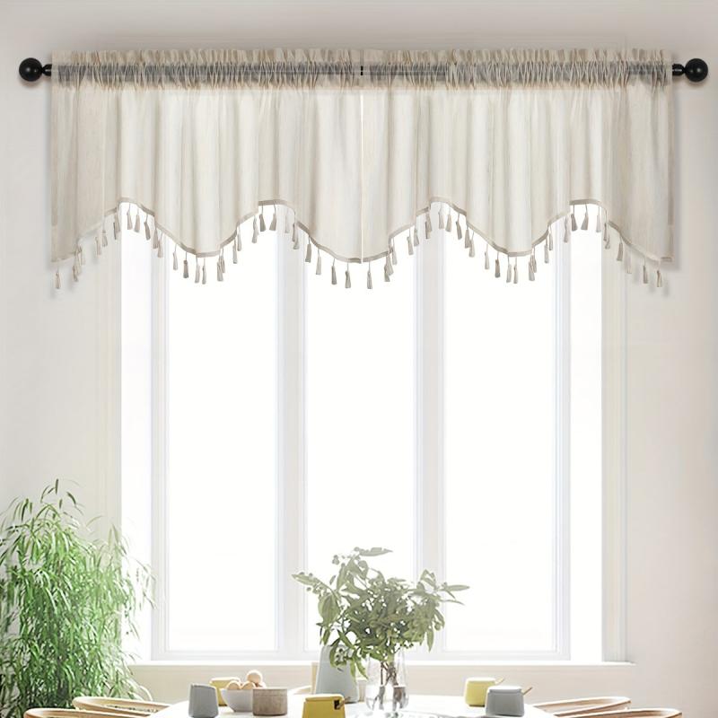 Japanese Linen Short Valance Curtain with Tassel Rod Pocket