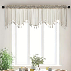 Japanese Linen Short Valance Curtain with Tassel Rod Pocket