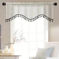 Japanese Linen Short Valance Curtain with Tassel Rod Pocket