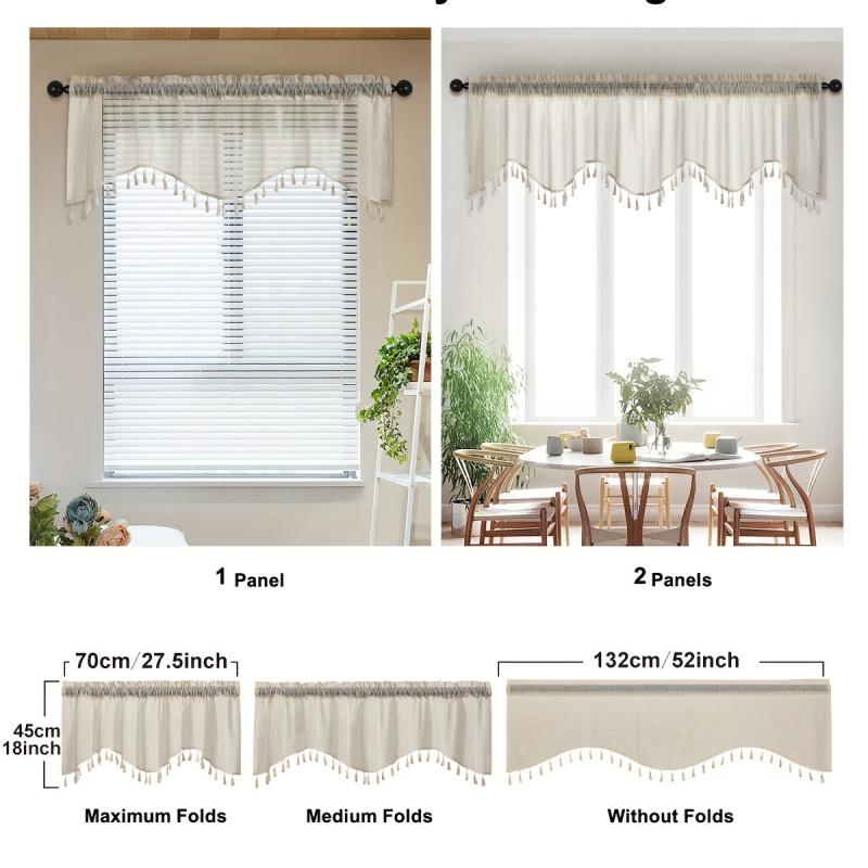 Japanese Linen Short Valance Curtain with Tassel Rod Pocket