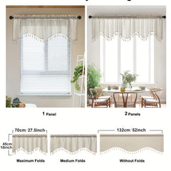Japanese Linen Short Valance Curtain with Tassel Rod Pocket