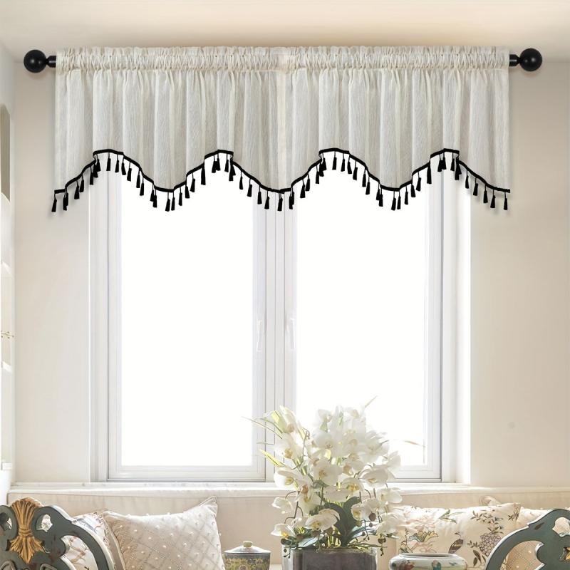 Japanese Linen Short Valance Curtain with Tassel Rod Pocket
