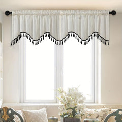 Japanese Linen Short Valance Curtain with Tassel Rod Pocket