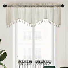 Japanese Linen Short Valance Curtain with Tassel Rod Pocket